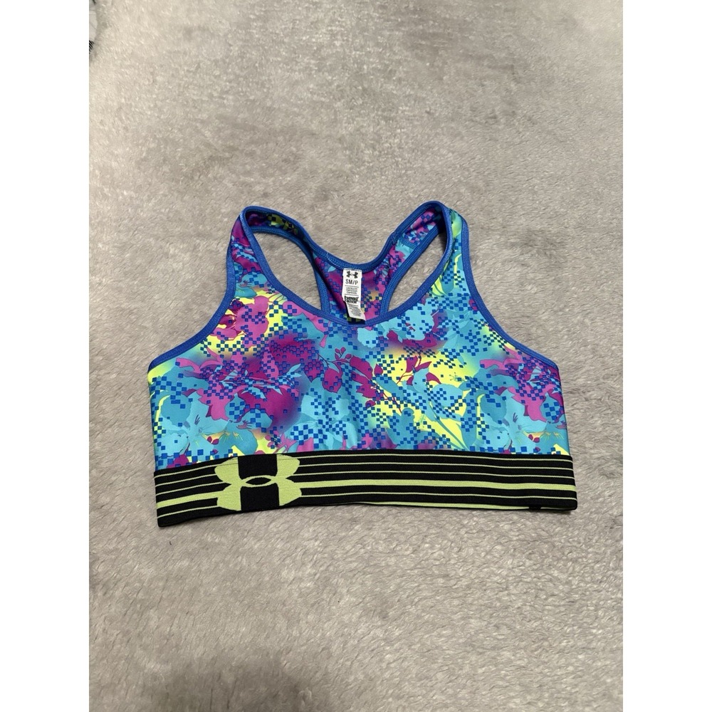 New Under Armour Women's Small Compression Sports Bra Multi Color Floral Gym